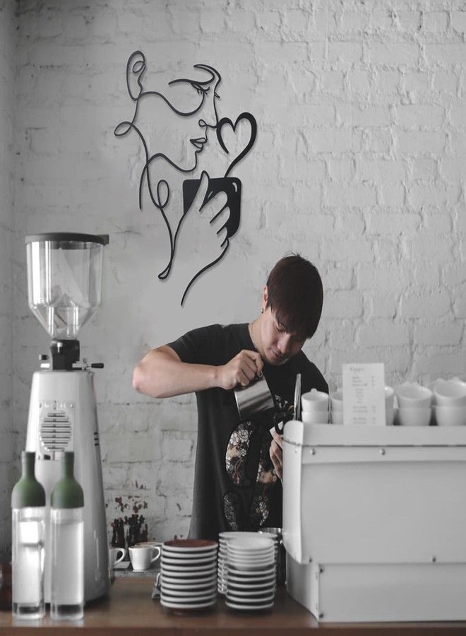 KOYILTD Modern Woman and Coffee Wall Art Metal Kitchen Wall Decor Coffee Bar Sign Minimalist Wall Art Black Wall Decorations for Home Living Room Kitchen - Image 5