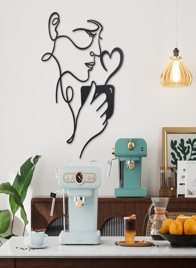 KOYILTD Modern Woman and Coffee Wall Art Metal Kitchen Wall Decor Coffee Bar Sign Minimalist Wall Art Black Wall Decorations for Home Living Room Kitchen - Image 2