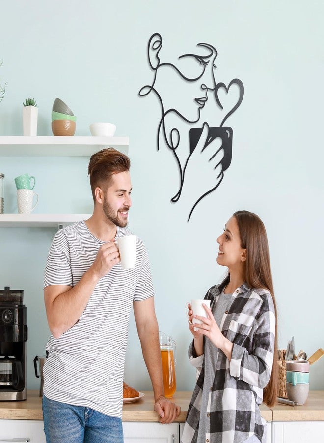 KOYILTD Modern Woman and Coffee Wall Art Metal Kitchen Wall Decor Coffee Bar Sign Minimalist Wall Art Black Wall Decorations for Home Living Room Kitchen - Image 4