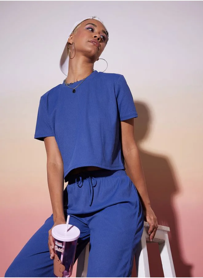 ساسافراس Ribbed Crop Top & Straight Pants Co-Ords by Styli