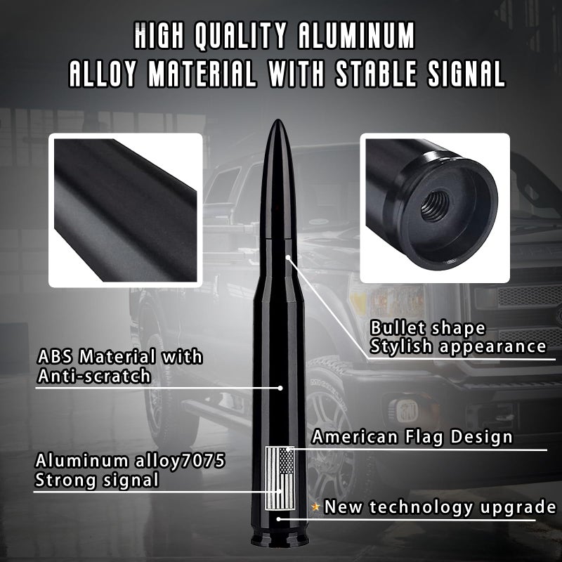 HVSTTPK American Flag Car Truck Antenna with Valve Stem Caps, Universal Mast for GM Chevy Silverado 1500 2500 3500 HD Avalanche Ford F150 F250 F350 Denali Heavy Duty Pickup Trucks Accessories (Black) - Image 2