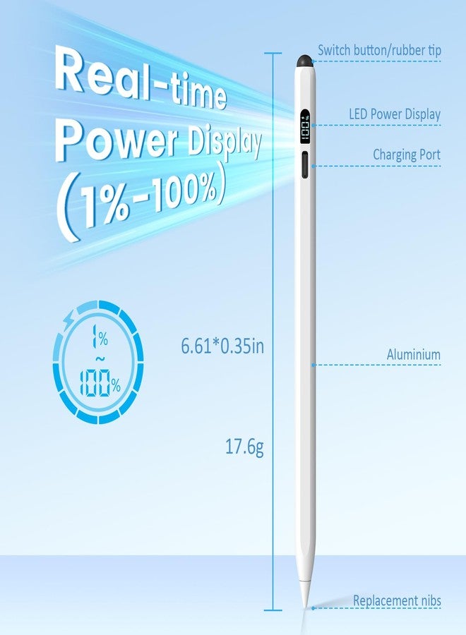 Digiroot iPad Apple Pencil 2025-2018, LED Power Display Dual-Tip Stylus Pen with 3X Fast Charge, Compatible for iPad A16 11/10/9/8/7/6, Pro 11"/12.9"/13''/M4, Air M3/M2/5/4/3, Mini 7/6/5 - Image 3