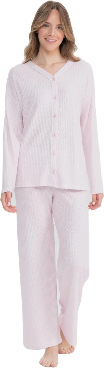 U.S. Polo Assn. Women's Button Front Long Sleeve Wide Leg Pajama Set