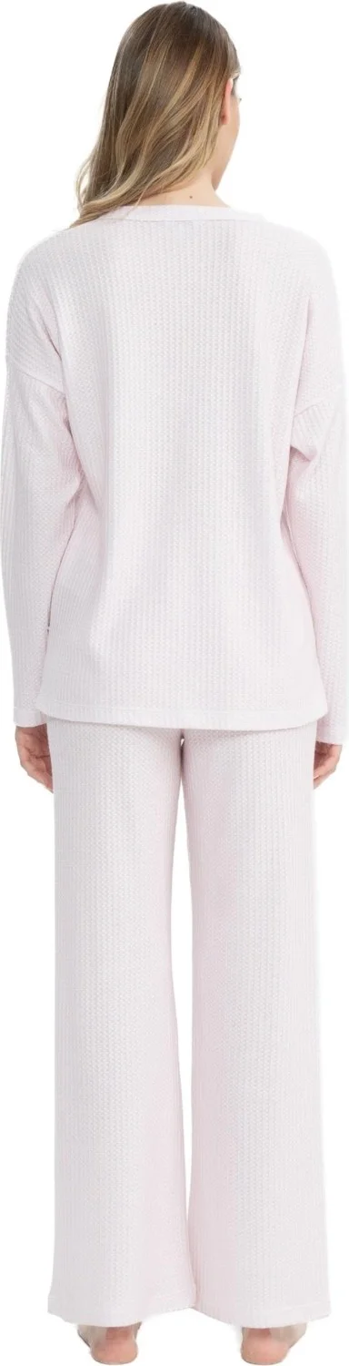 U.S. Polo Assn. Women's Button Front Long Sleeve Wide Leg Pajama Set