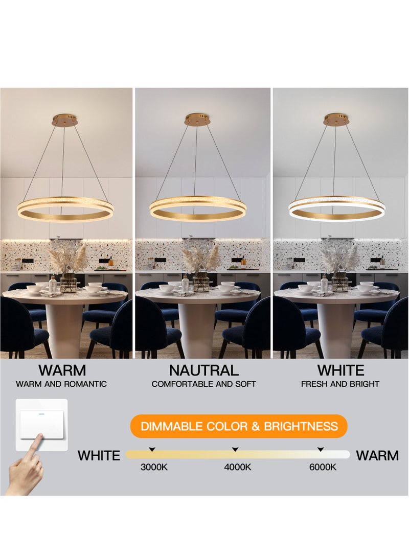 YATAI LIGHTING ثريا دائرية لغرفة الطعام، قطر 60 سم، ثريا LED حديثة مزدوجة الطبقات باللون الذهبي لغرفة النوم، مصباح ثريا أكريليك بدرجة حرارة لون قابلة للتعديل (67 واط، 60 سم)  - Image 3