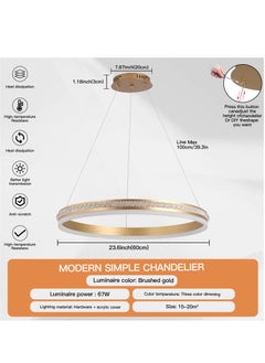 YATAI LIGHTING Circular Chandelier Dining Room Table light, Dia 60cm Ring Gold Modern Double-layers LED Chandelier for Bedroom, Adjustable Color Temperature Acrylic Chandelier Lamp(67W,60cm)  - Image 4