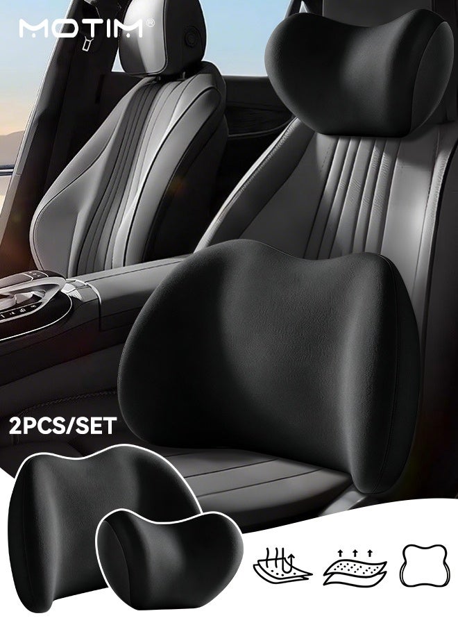 Motim 1 Set Car Lumbar Support and Car Seat Head Neck Pillow Car Seat Cushion Set, Memory Foam Ergonomic Design, Headrest And Seat Cushion For Back Pain Relief, Cervical Headrest For Office Chair - Image 1