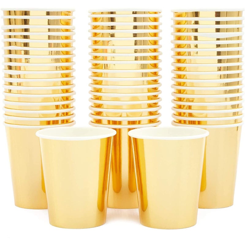Sparkle and Bash Sparkle and Bash 50 Pack 9oz Gold Party Disposable Cups for Hot Drinks Party Supplies Weddings Bridal Showers 