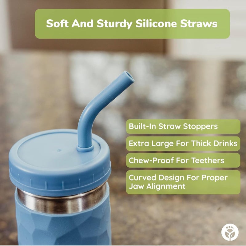 WeeSprout 2in1 Drinking Cups for Kids Durable Stainless Steel Tumbler for Smoothies Silicone Straws with Stoppers Premium Plastic Twist Lids EasyGrip Sleeves Set of 4 Dishwasher Safe Kid Cups - Image 3