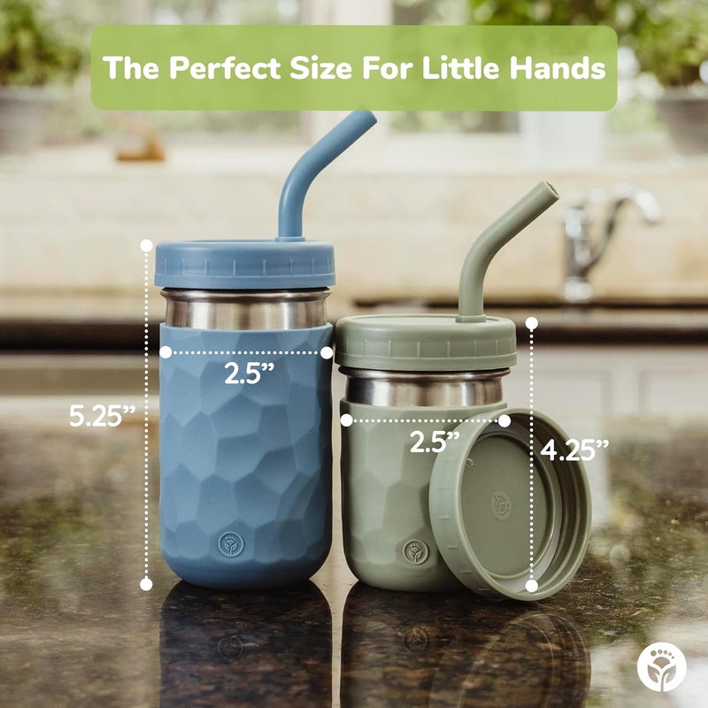 WeeSprout 2in1 Drinking Cups for Kids Durable Stainless Steel Tumbler for Smoothies Silicone Straws with Stoppers Premium Plastic Twist Lids EasyGrip Sleeves Set of 4 Dishwasher Safe Kid Cups - Image 5