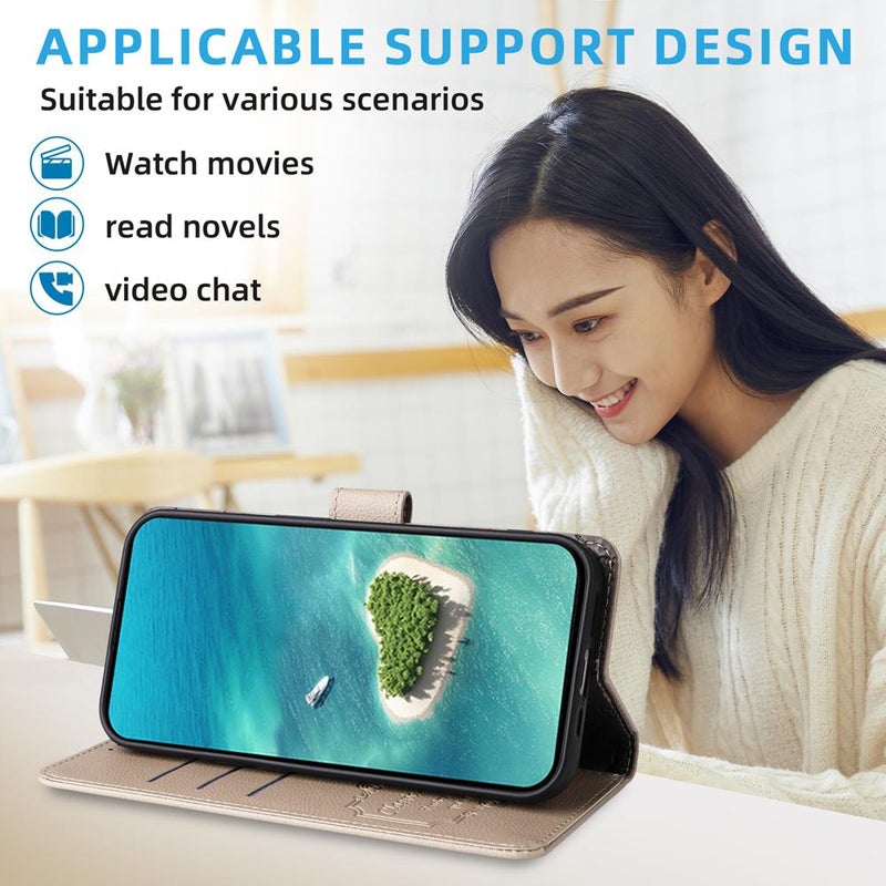 إيروريكس جراب هاتف موتورولا موتو جي 35 5G من الجلد بتصميم ليتشي ومانع لتقنية تحديد الهوية بموجات الراديو، مزود بثلاث بطاقات (بيج) - Image 5