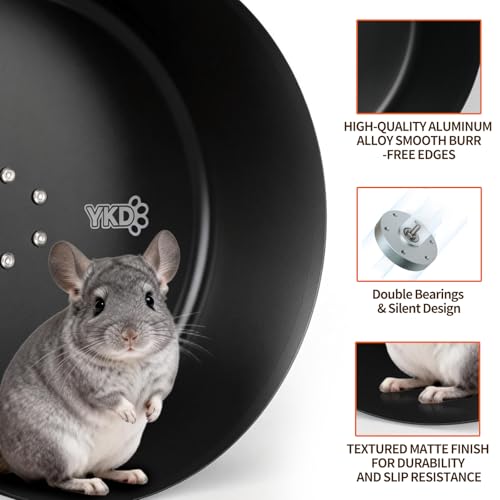 YKD 15" Silent Chinchillas Exercise Wheel, Aluminum Alloy Noiseless Running Wheel for Syrian Hamsters, Hedgehogs, Squirrels and Small Pets (Black) - Image 3