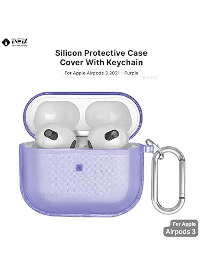 Generic - Case Cover for Airpods 3 Silicone Clear Skin with Key-Chain for Wen Men, Soft TPU Transparent Shock-Proof Protective Case for Air-Pods 3rd Generation (Purple) - Image 1