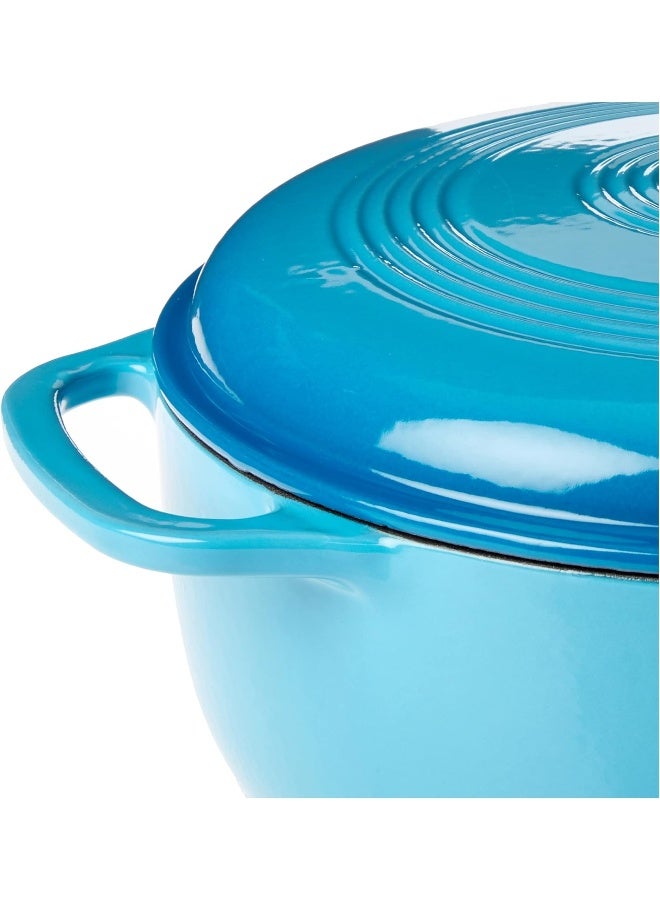 LODGE 6 Quart Enameled Cast Iron Dutch Oven With Lid – Dual Handles – Oven Safe Up To 500° F Or On Stovetop - Use To Marinate, Cook, Bake, Refrigerate And Serve – Cornflower Blue  - Image 1
