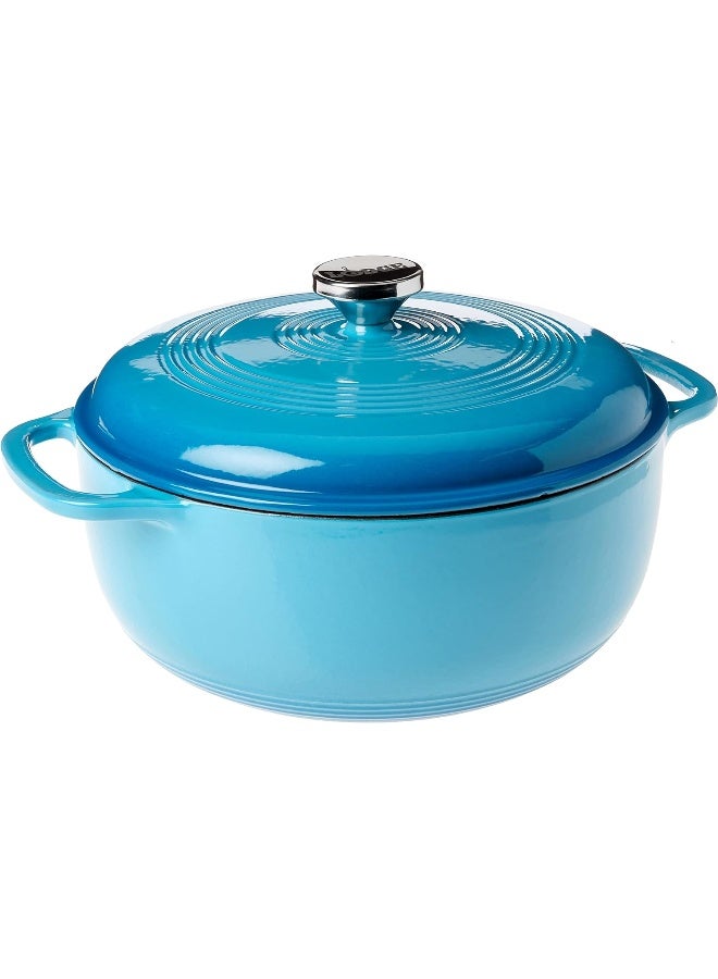 LODGE 6 Quart Enameled Cast Iron Dutch Oven With Lid – Dual Handles – Oven Safe Up To 500° F Or On Stovetop - Use To Marinate, Cook, Bake, Refrigerate And Serve – Cornflower Blue  - Image 5