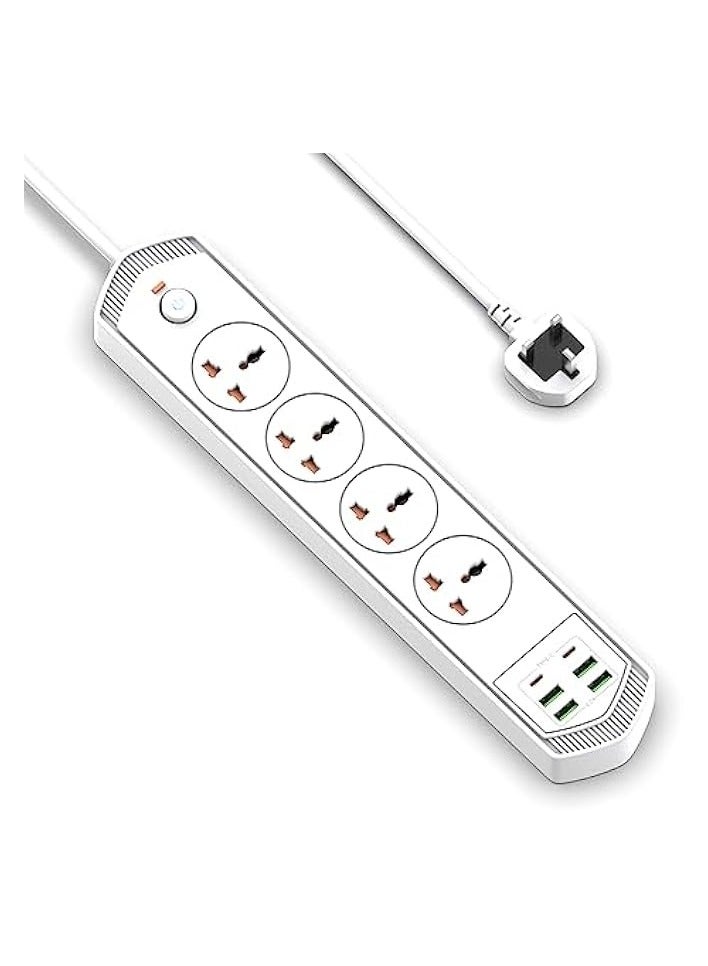 Extension Cord Surge Protector 3M 4 AC Outlets/2 Type C Ports/4 USB Ports Power Strip Power extension 4.2A 240V/10A Surge Protection