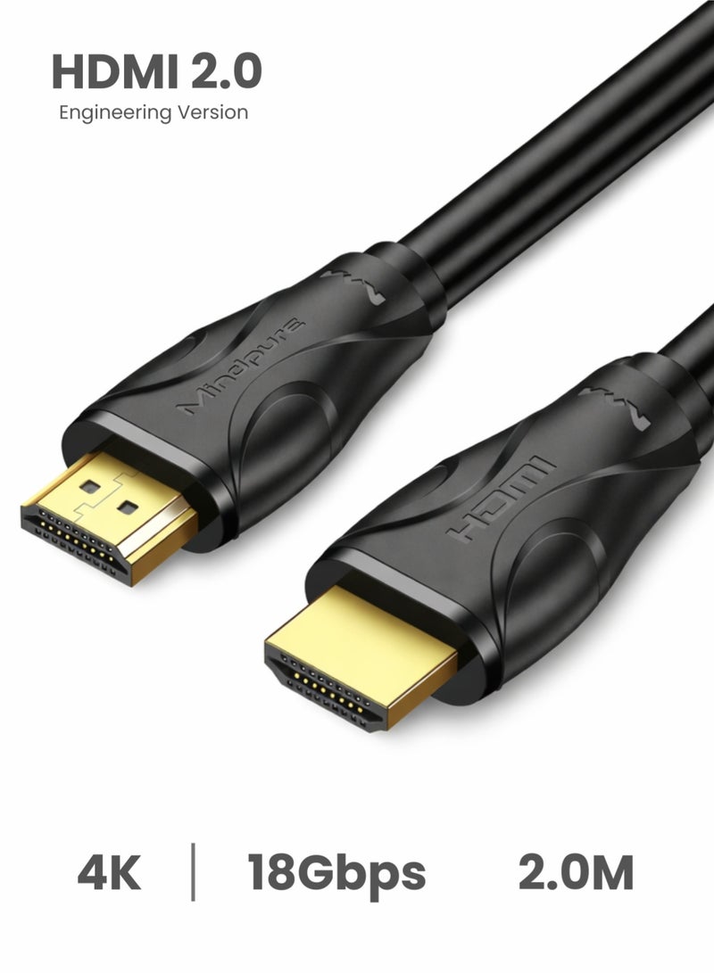 Mindpure 4K HDMI Cable 2m (6.6ft), High-Speed HDMI 2.0 Cord, 4K@60Hz, Gold-Plated Connectors, HDR, Ethernet, ARC, HDCP 2.2, Compatible with PS5, PS4, HDTV, Monitor, DVD - Image 1