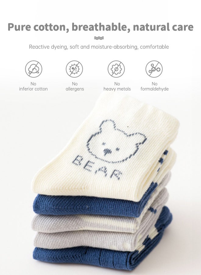 SHABILI Baby Cotton Crew Socks Mid‑Calf Casual Slouch Socks 5‑Pair Set for 0‑1Year, Multicolor Breathable Moisture‑Wicking Elastic Cuff Durable Anti‑Odor No Pilling, Ideal for Daily Travel Sport Leisure - Image 3