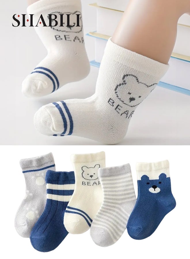 SHABILI Baby Cotton Crew Socks Mid‑Calf Casual Slouch Socks 5‑Pair Set for 0‑1Year, Multicolor Breathable Moisture‑Wicking Elastic Cuff Durable Anti‑Odor No Pilling, Ideal for Daily Travel Sport Leisure - Image 1