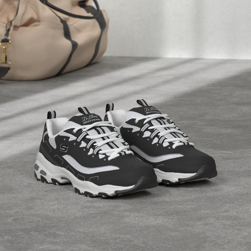 Skechers Sport Women's D'Lites Memory Foam Lace-up Sneaker,Biggest Fan Black/White,7 M US - Image 2