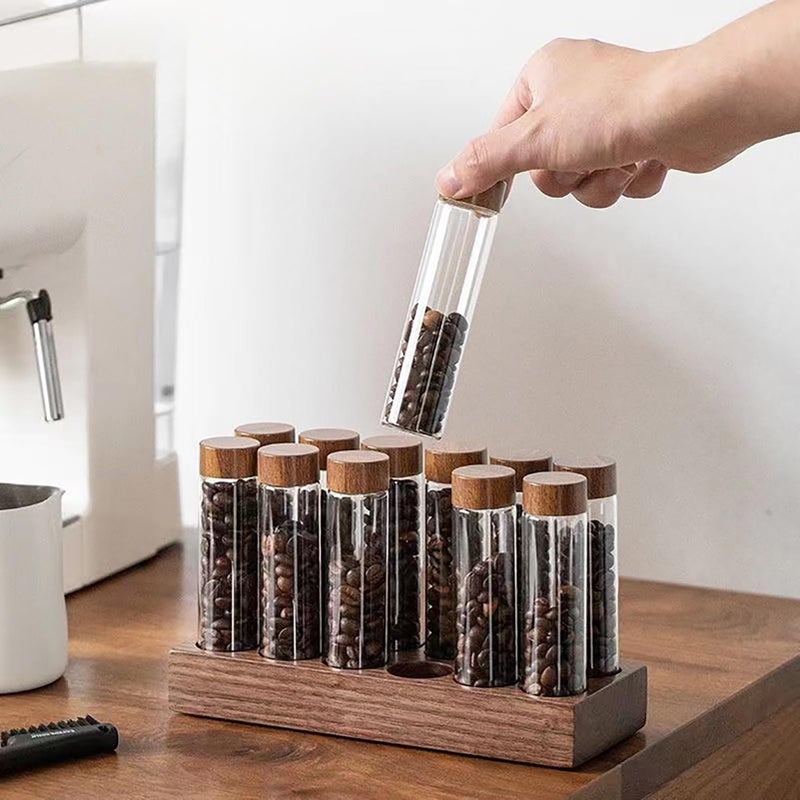 TREELF Coffee Bean Storage,Coffee Storage Container with Walnut Solid Wood Base,Coffee Bean Container,12 Tubes Single Dose with Wooden Holder(Type 1) - Image 5