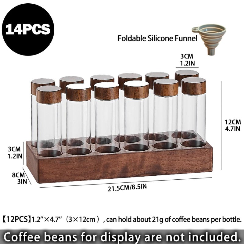 TREELF Coffee Bean Storage,Coffee Storage Container with Walnut Solid Wood Base,Coffee Bean Container,12 Tubes Single Dose with Wooden Holder(Type 1) - Image 2