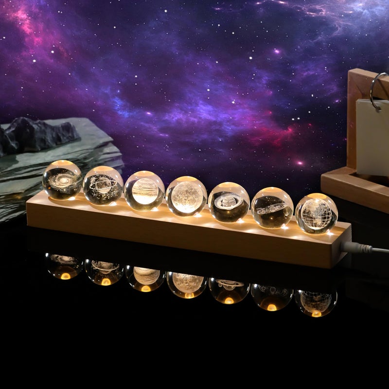 Qianwei 3d Crystal Ball Solar System Crystal Ball with Led Lamp Base - Best Birthday Science Gifts For Man Teacher Boy Kids Girls Men - Galaxy Jupiter Saturn Moon Earth Solar System Space Astronomy Gifts - Image 1