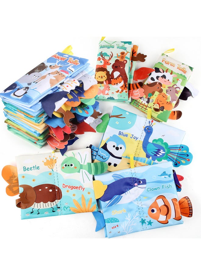 Baby Baby Sea Land Air Tail Cloth Book Ocean Forest Flying Animals Palm Book Early Education Toy With Ring Paper-Color:4 Pages, 8 Sides Insect Tail With Sound Paper  - Image 2