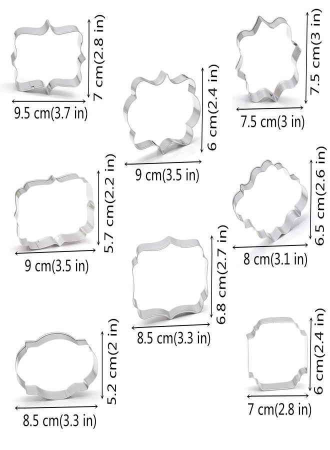 Comais Fancy Plaque Cookie Cutters Set of 8 pcs, Stainless Steel Wedding Frames Shaped Fondant Cutter Molds Baking DIY - Image 2