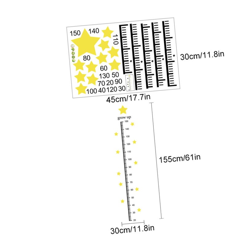 2 Sheets Star Pattern Growth Chart Sticker Height Measurement Decal For Kids Room - Image 3