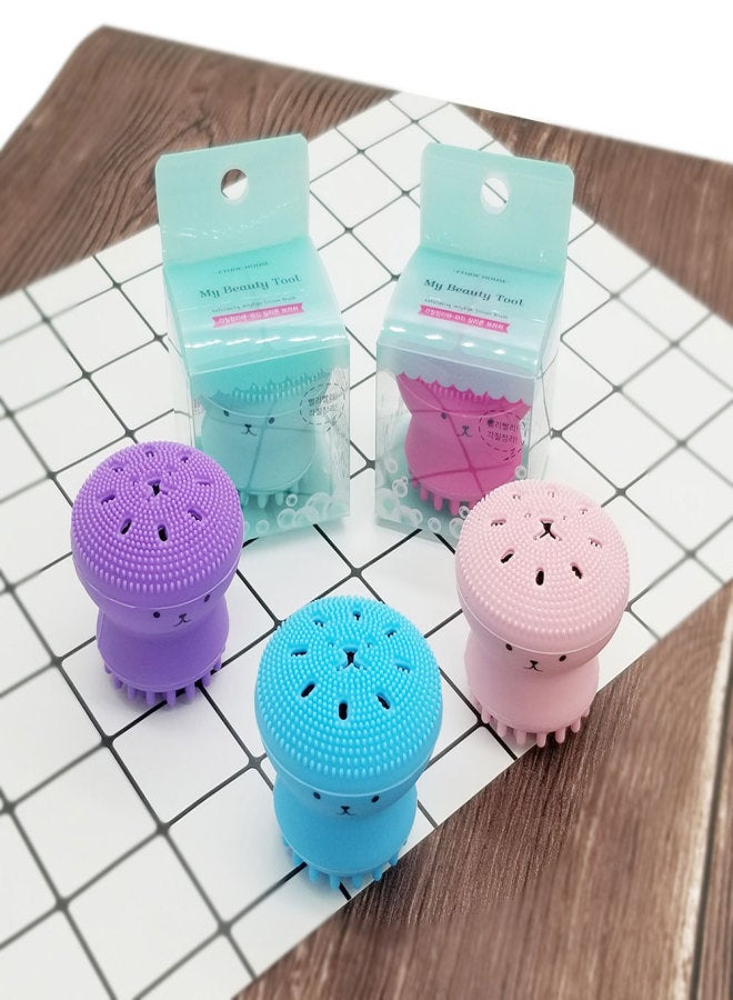 Double-sided jellyfish small octopus face wash brush silicone cleansing brush facial cleansing brush face brush artifact cleansing instrument spot Blister box Pink - Image 3