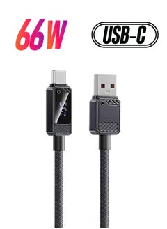 66W Data Cable With Display (USB-A to Type-C), Fast Charging Zinc-Alloy Braided Elastic Cable with Charging Indicator, Fast Charging + Data Transmission,1.2M Length (Black)