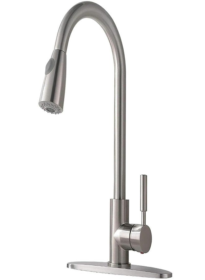 Comllen Kitchen Faucet with Pull Down Sprayers, Brushed Nickel Kitchen Faucets, Modern Pull Out Stainless Steel Kitchen Sink Faucet Single Handle Faucet Swivel Spout with Deck Plate - Image 1