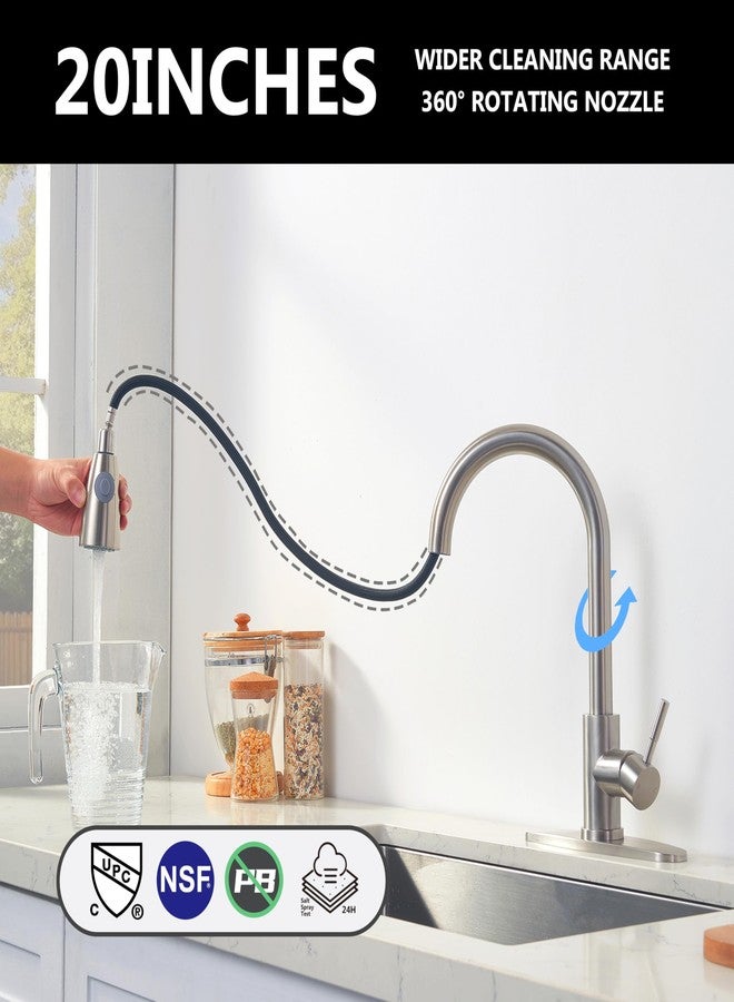 Comllen Kitchen Faucet with Pull Down Sprayers, Brushed Nickel Kitchen Faucets, Modern Pull Out Stainless Steel Kitchen Sink Faucet Single Handle Faucet Swivel Spout with Deck Plate - Image 3