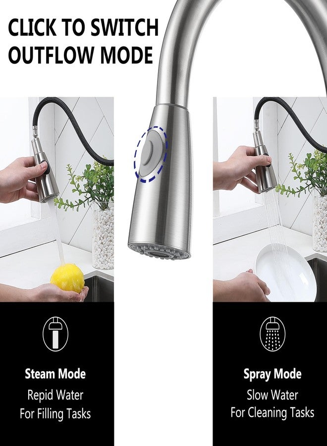 Comllen Kitchen Faucet with Pull Down Sprayers, Brushed Nickel Kitchen Faucets, Modern Pull Out Stainless Steel Kitchen Sink Faucet Single Handle Faucet Swivel Spout with Deck Plate - Image 4