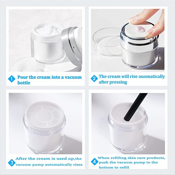 kesig kesig Press Cream Round Bottle Airless Pump Cosmetic Containers Vacuum Press Cream Jars Refillable Face Lotion Box for Lip Balms Moisturizer Travel Makeup Skin Care Tool Acrylic Silicone  - Image 3