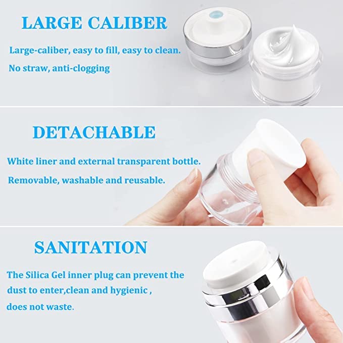 kesig kesig Press Cream Round Bottle Airless Pump Cosmetic Containers Vacuum Press Cream Jars Refillable Face Lotion Box for Lip Balms Moisturizer Travel Makeup Skin Care Tool Acrylic Silicone  - Image 4