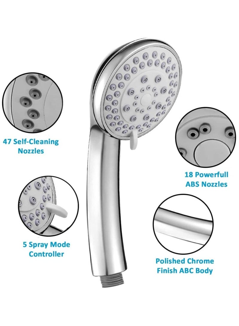 Rubik Shower Head Set with 2M Shower Hose, 5 Spray Modes Universal Handheld Shower Head for Adults Children Pets Home and Gym Use (2 Meter) - Image 3