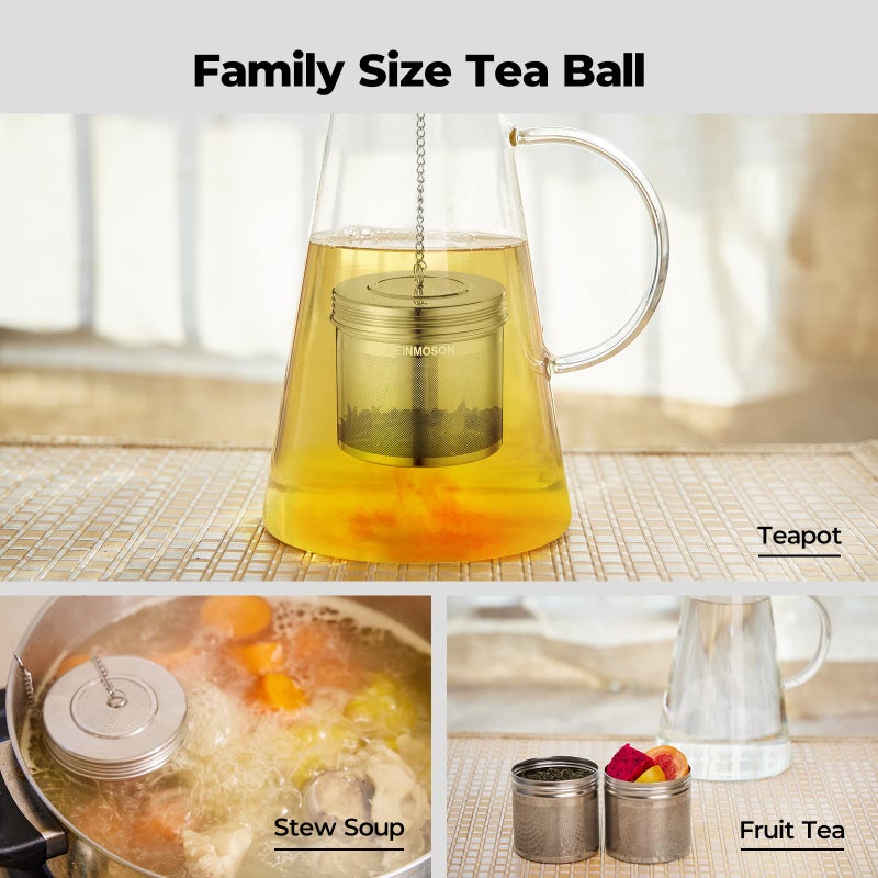 Reinmoson 2 Pack Large Tea Ball Infuser for Loose Leaf Tea & Spice Ball for Cooking Soup, 304 Stainless Steel, Threaded Lid, Chain Hook, Extra Fine Mesh Tea Strainer Ball for Herb, Iced Tea - Image 3