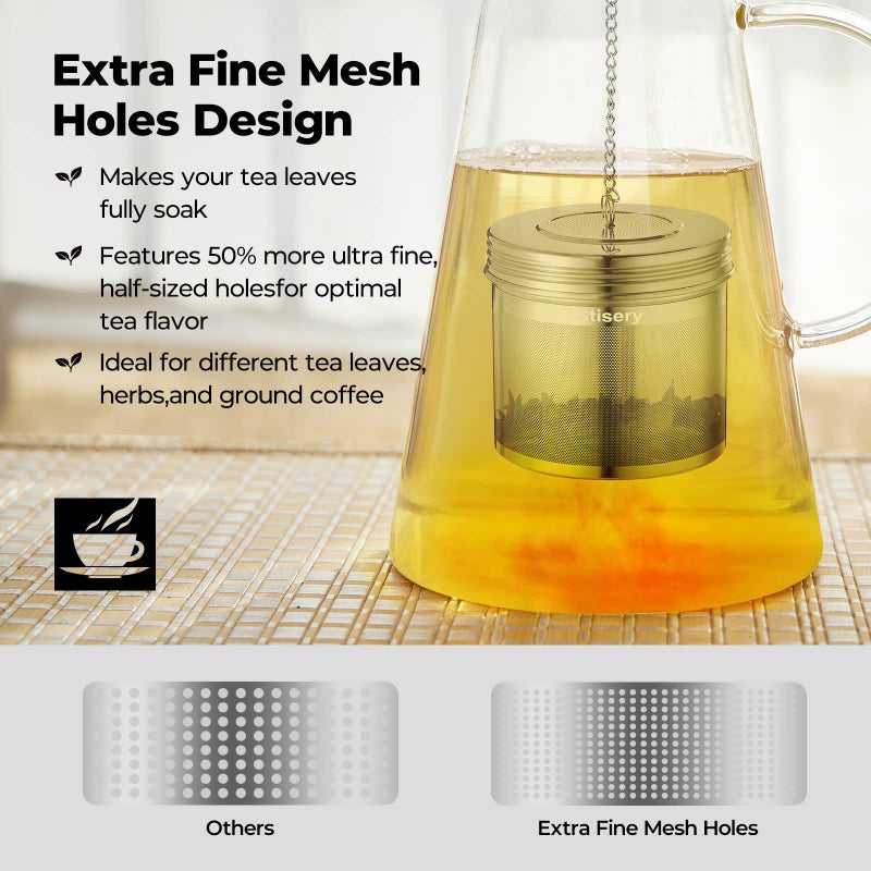 Reinmoson 2 Pack Large Tea Ball Infuser for Loose Leaf Tea & Spice Ball for Cooking Soup, 304 Stainless Steel, Threaded Lid, Chain Hook, Extra Fine Mesh Tea Strainer Ball for Herb, Iced Tea - Image 2