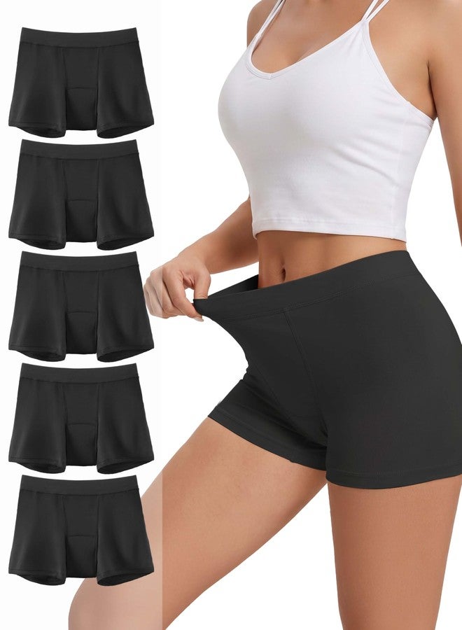 TIICHOO Incontinence Underwear for Women Washable Leak Proof Boxers Bladder Protective Boyshorts 5 Pack (XX-Large, 5 Black - Image 1