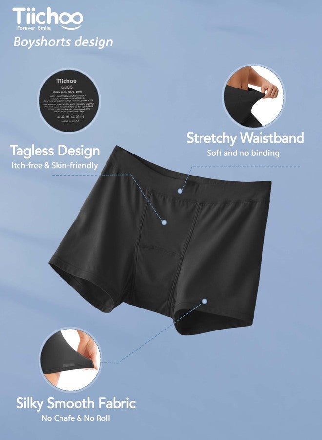 TIICHOO Incontinence Underwear for Women Washable Leak Proof Boxers Bladder Protective Boyshorts 5 Pack (XX-Large, 5 Black - Image 5