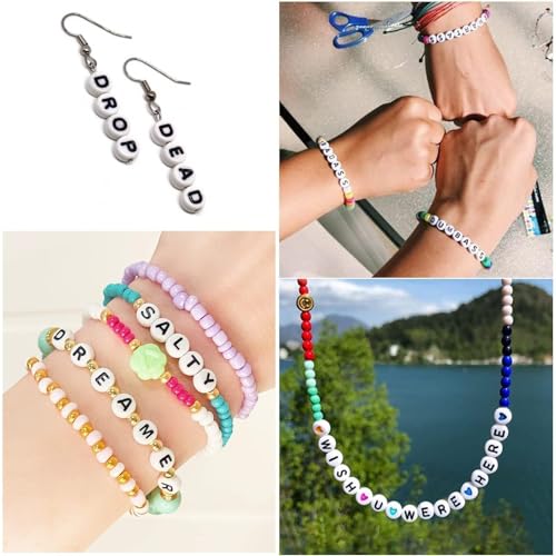Xilitata 600pcs Acrylic Letter Beads Alphabet Pink Letters White Round Bead, 4x7mm, for Friendship Bracelets and Gifts Souvenir Jewelry Making - Image 5