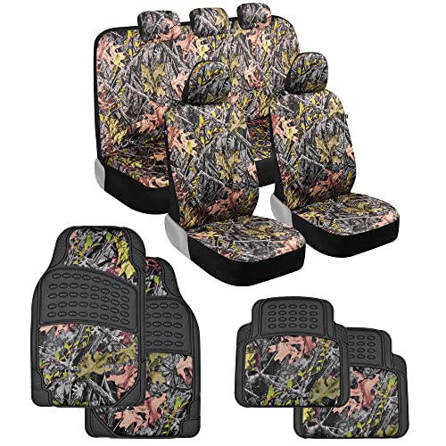 BDK Camo Car Seat Covers Full Set with Floor Mats – Complete Interior Protection Set, Realistic Green Forest Camouflage Pattern, Camoflauge Interior Accessories for Auto Truck Van & SUV - Image 1