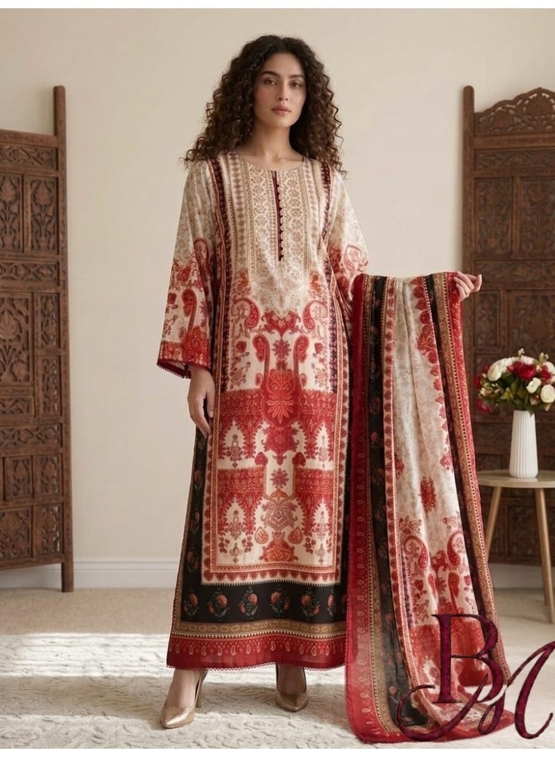 Women's Premium Lawn Printed 3-Piece Kaftan Suit - Image 1