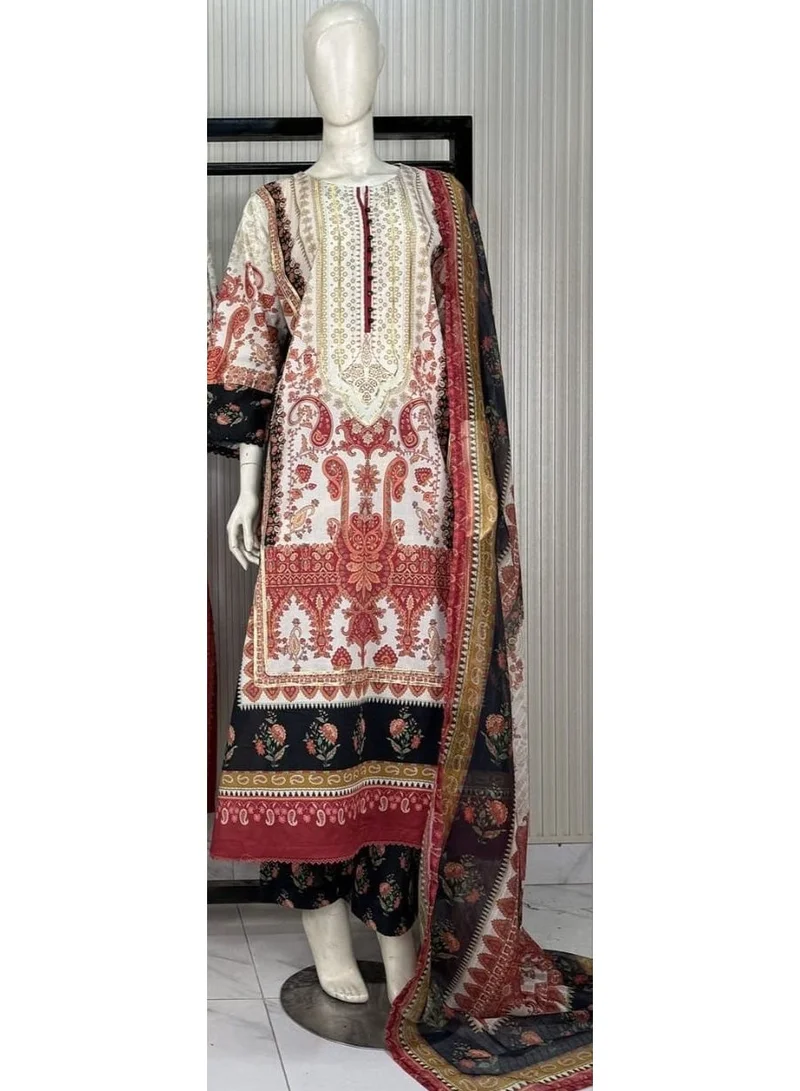 Bazm-A Fashion Atelier  Women's Premium Lawn Printed 3-Piece Kaftan Suit for Women | Best Price UAE