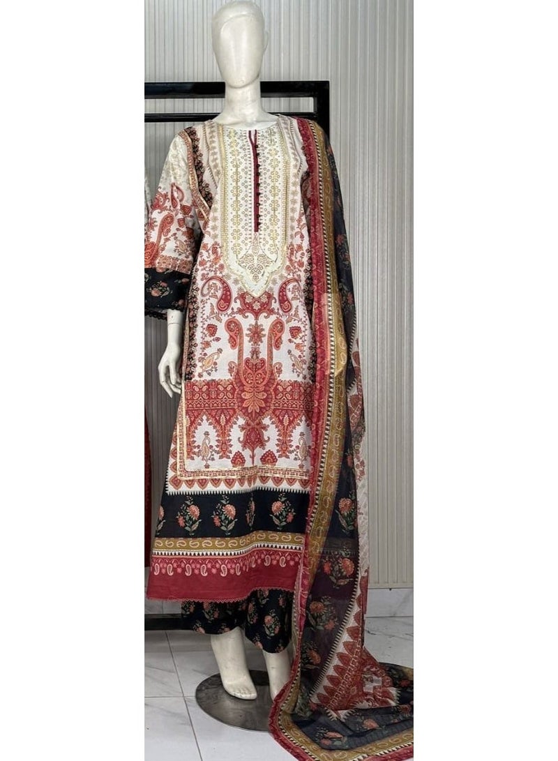 Women's Premium Lawn Printed 3-Piece Kaftan Suit - Image 2