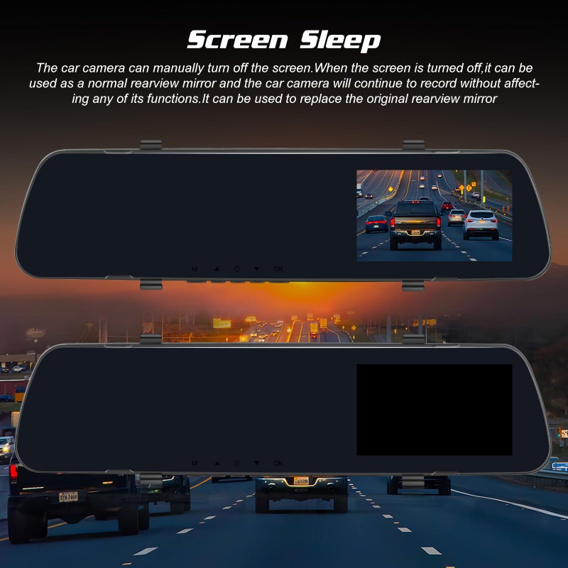 NHOPEEW Rear View Mirror Camera, 4 inch IPS LCD Screen Mirror Dash Cam 1080P Front and Rear Dual Camera with 64G TF Card, Loop Recording, Motion Detection, Parking Assistance + Backup Cam - Image 3