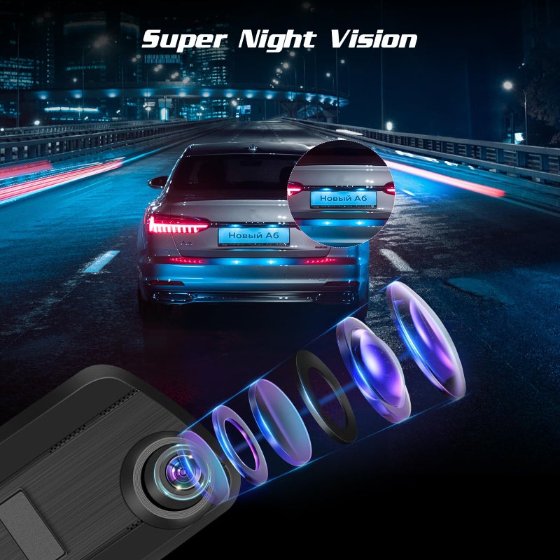 NHOPEEW Rear View Mirror Camera, 4 inch IPS LCD Screen Mirror Dash Cam 1080P Front and Rear Dual Camera with 64G TF Card, Loop Recording, Motion Detection, Parking Assistance + Backup Cam - Image 5