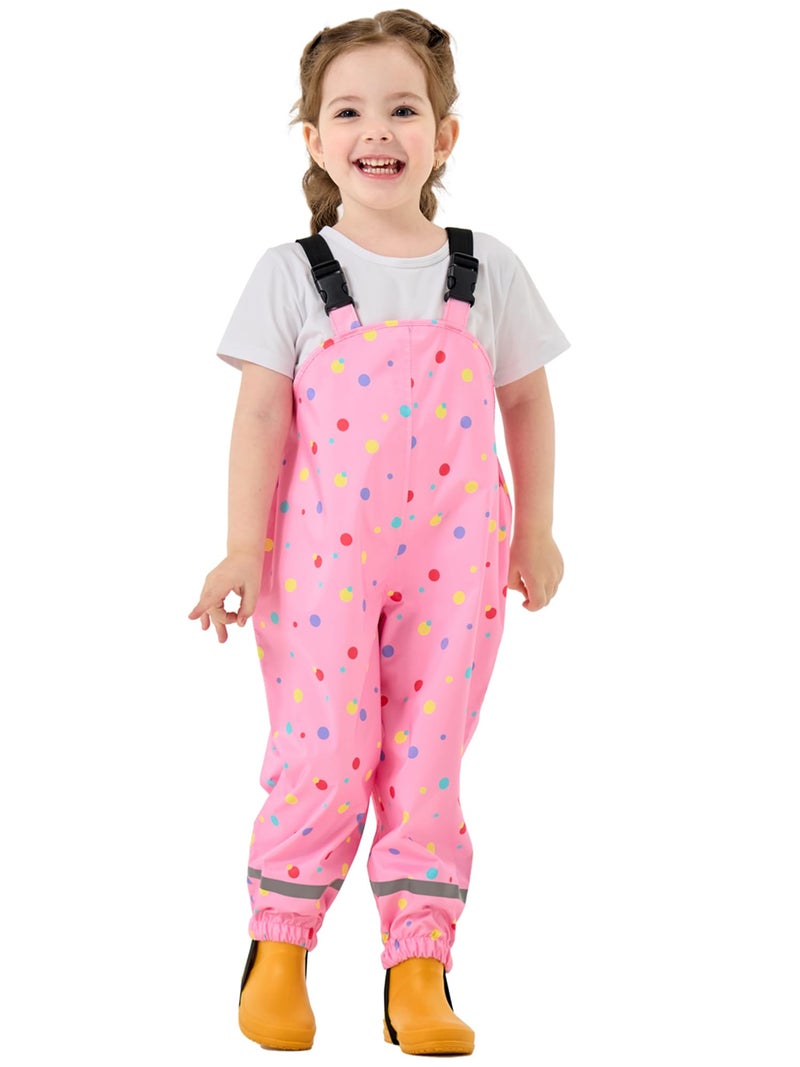YIQAUMA Kids Rain Bibs Boys Girls Suspender Rainpants Toddlers Waterproof Overalls Rainwear, Pink, 3-4 Years - Image 1